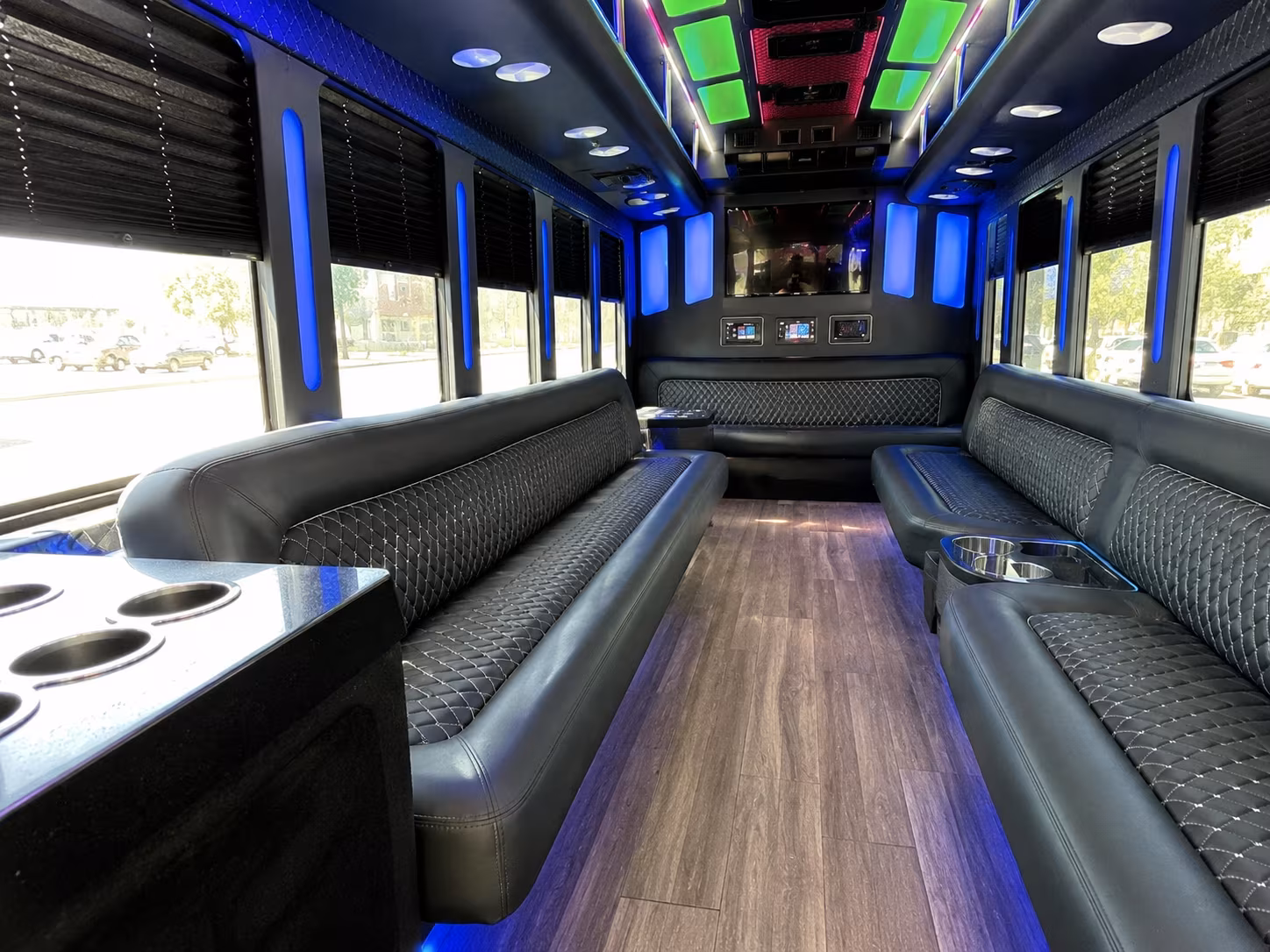 wayne 15 passenger party bus inside