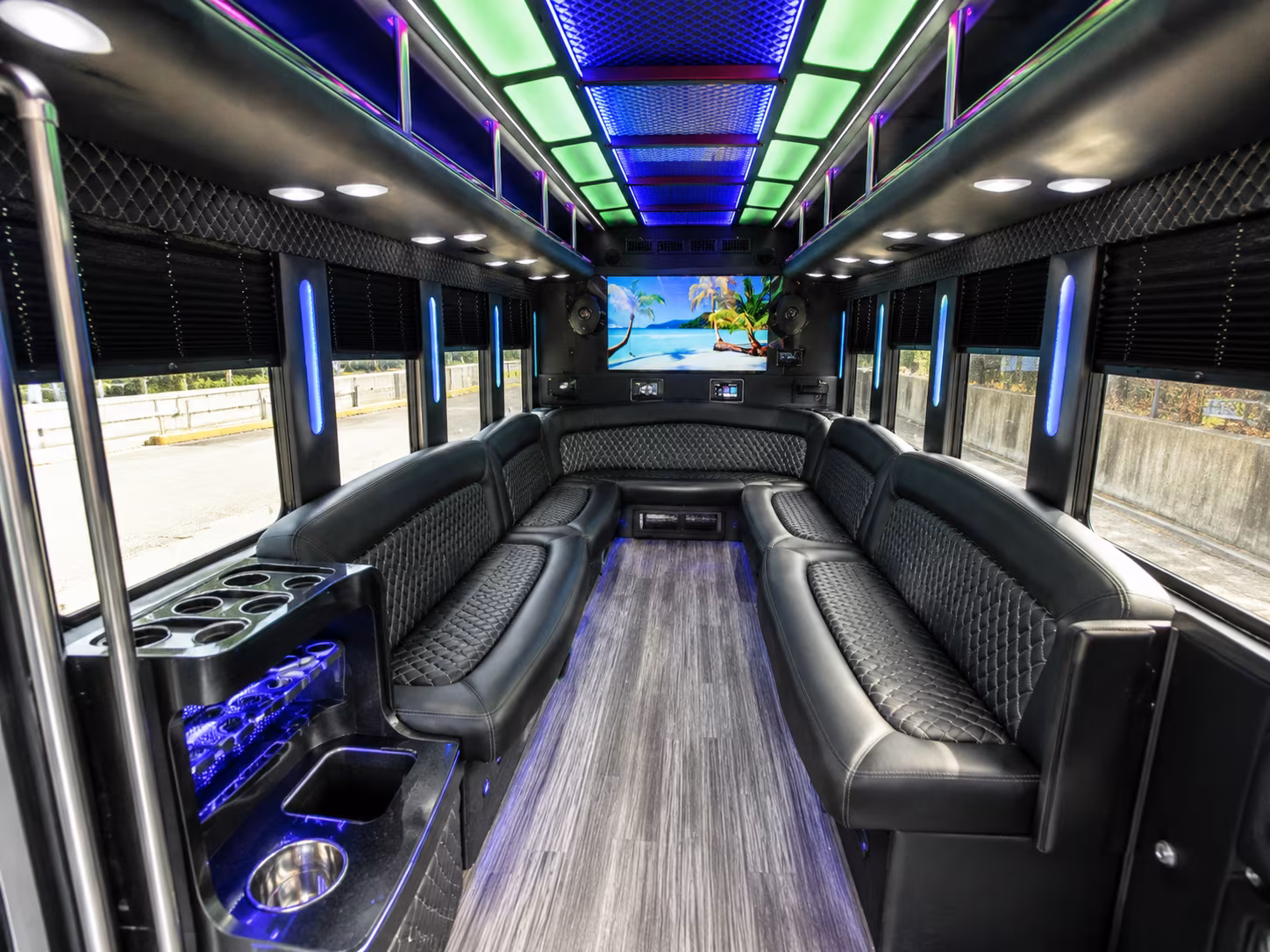 wayne 18 passenger party bus inside