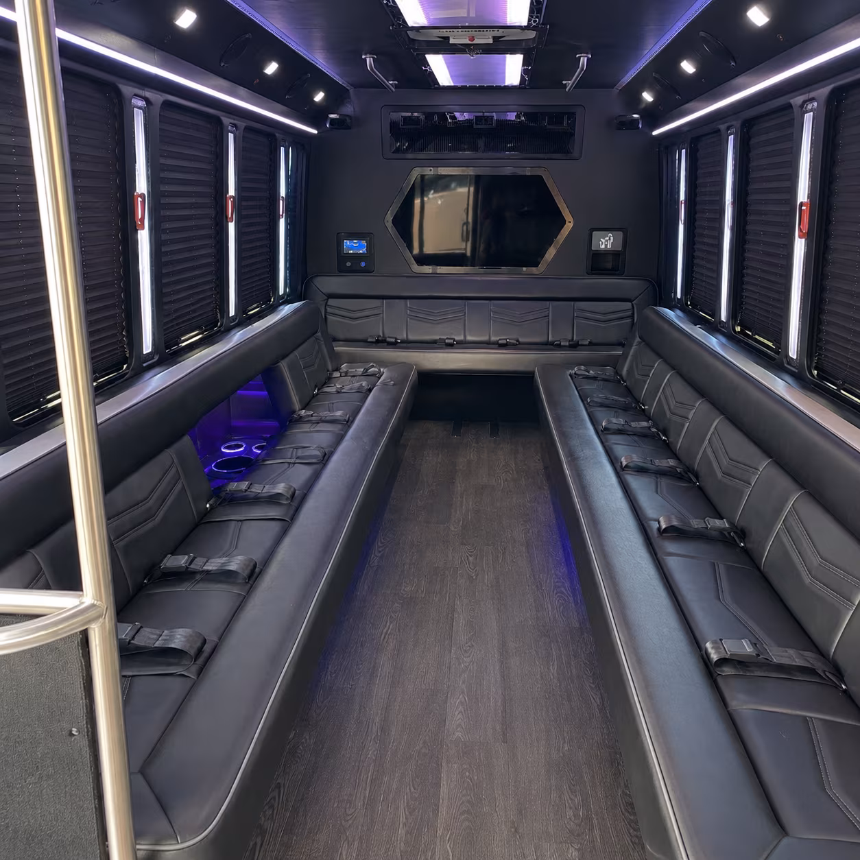 wayne 18 passenger party bus interior
