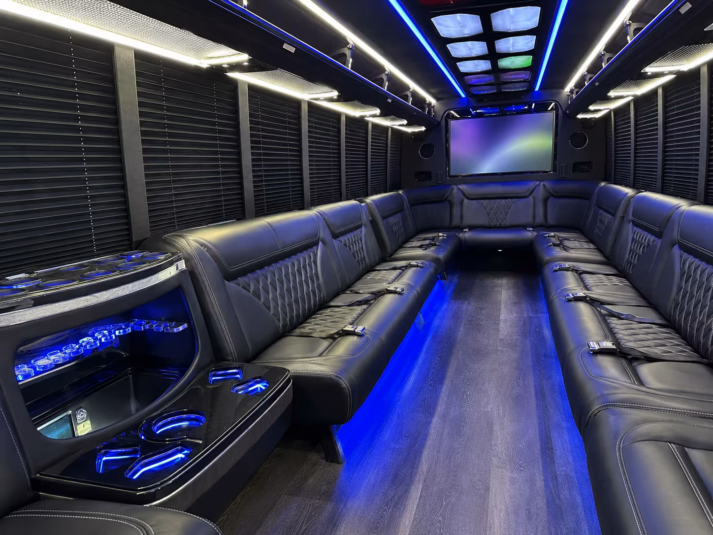 wayne 20 passenger party bus inside