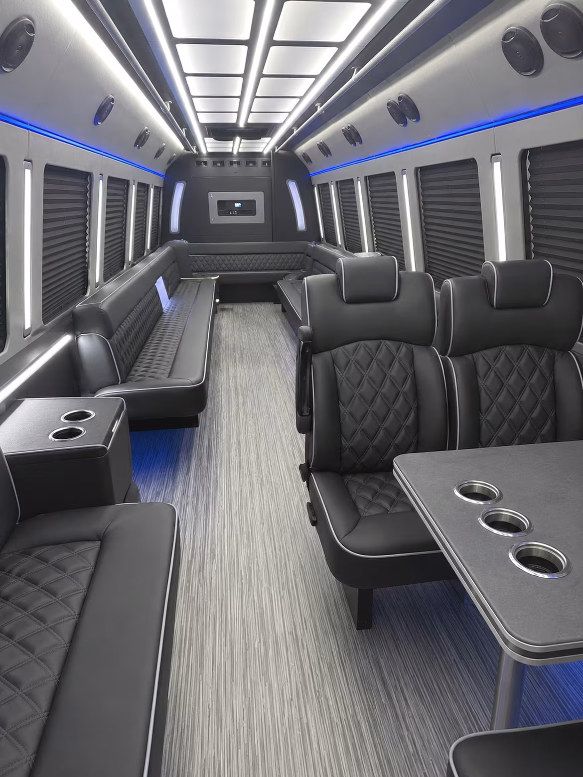 wayne 25 passenger party bus inside