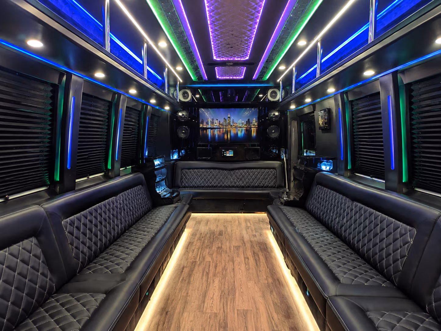 wayne 25 passenger party bus interior