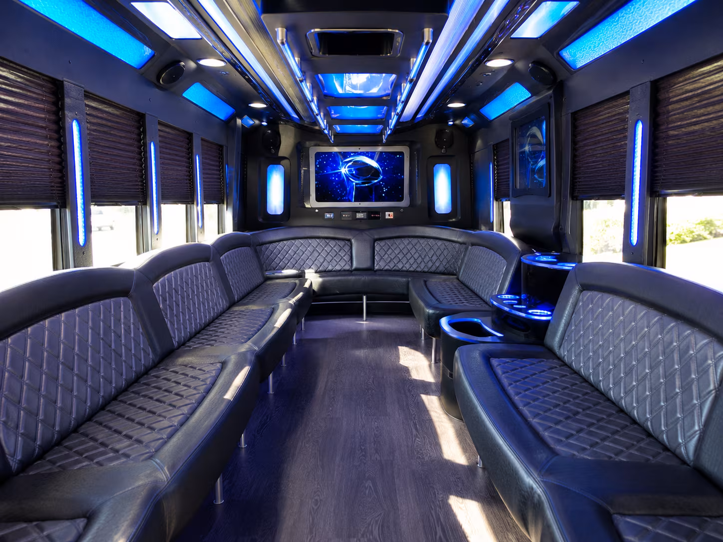 wayne 28 passenger party bus inside