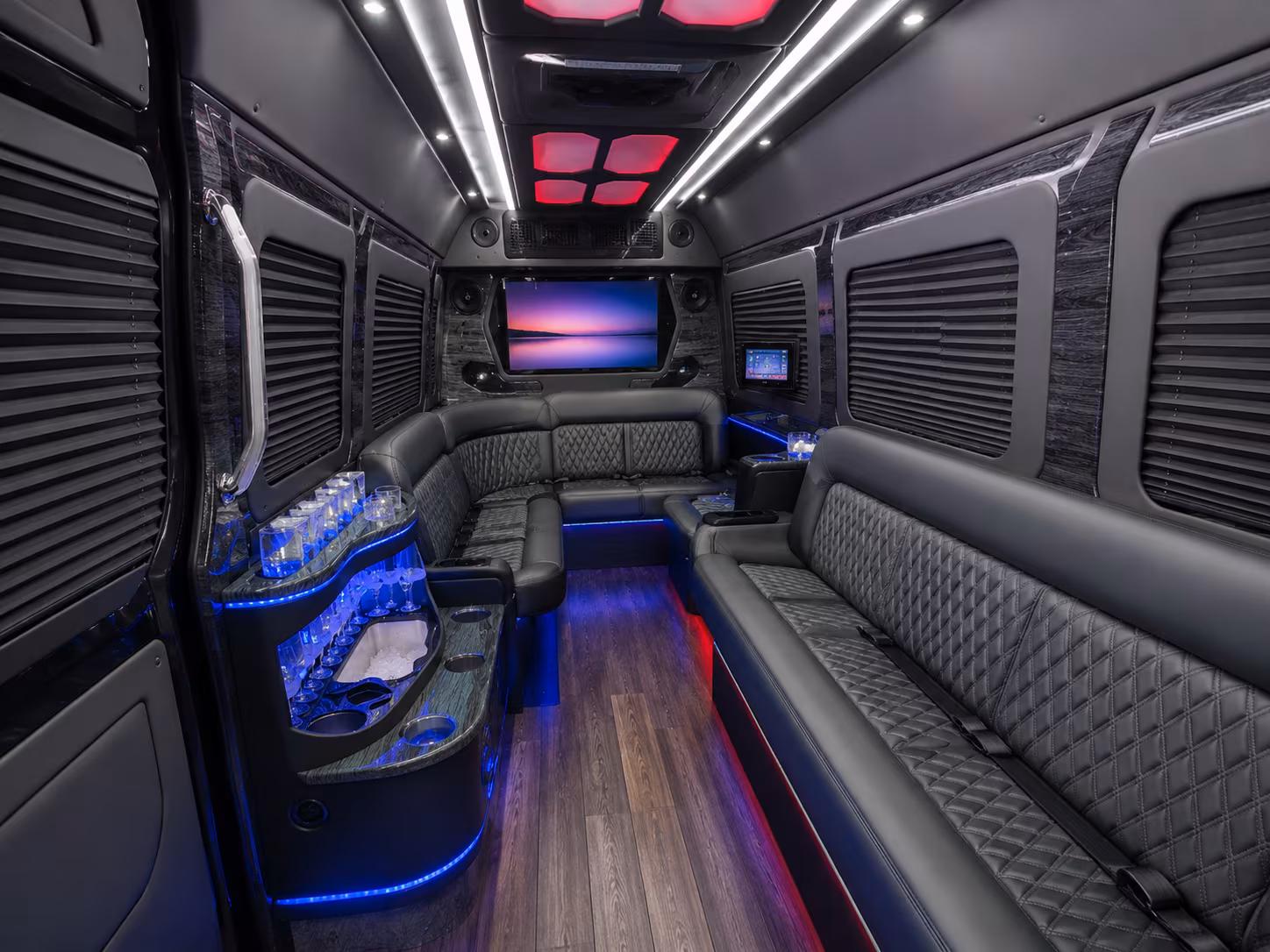 wayne 28 passenger party bus interior
