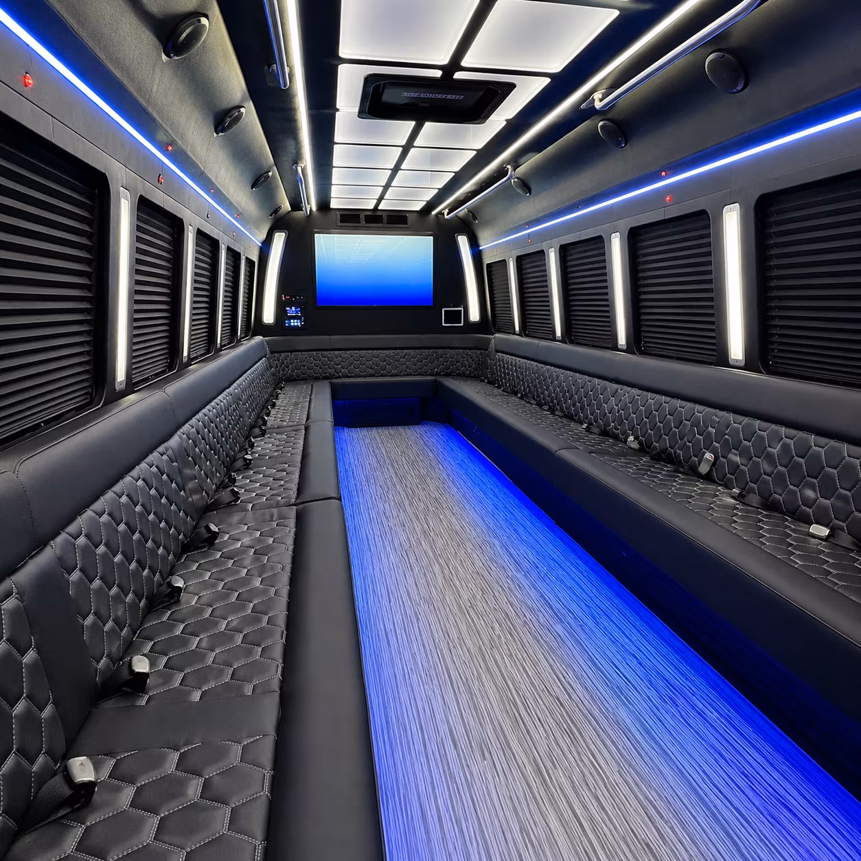 wayne 50 passenger party bus inside